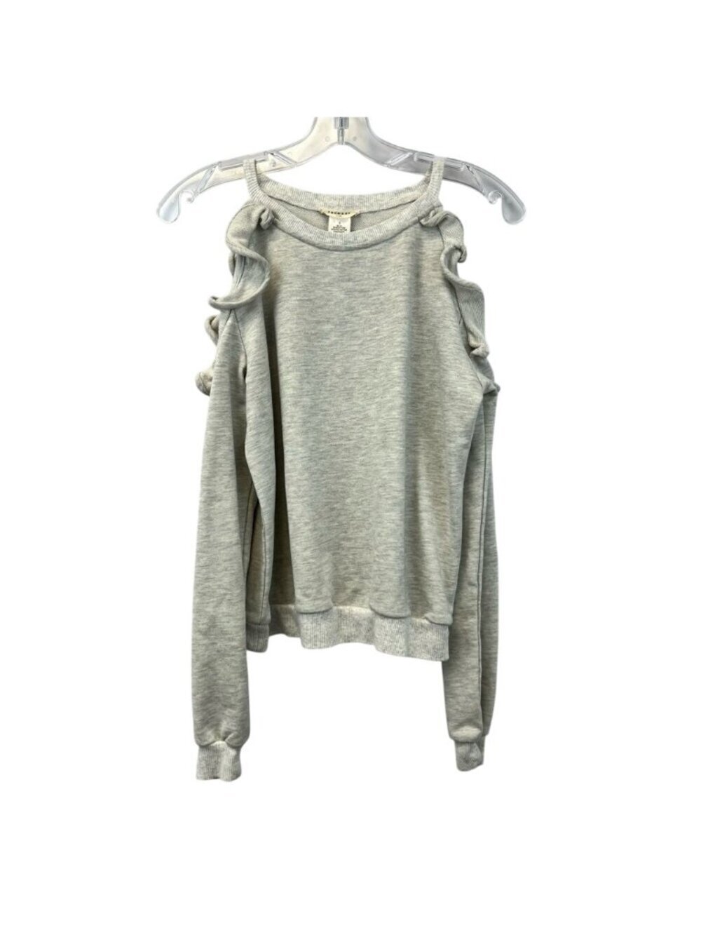 Promesa Women Sweatshirt Gray Heathered Long Sleeve Cold Shoulder Ruffle S